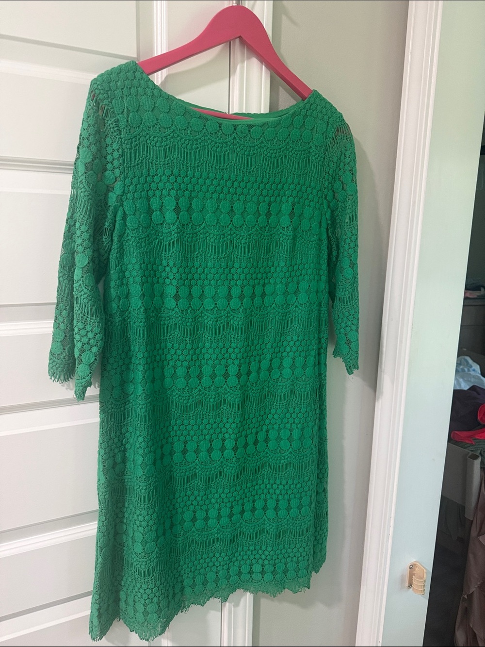 Jennifer Howard Vibrant Green Crochet Shift Dress